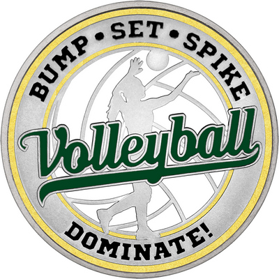 Dark Green "Volleyball" with Gold Outer Circular Borders